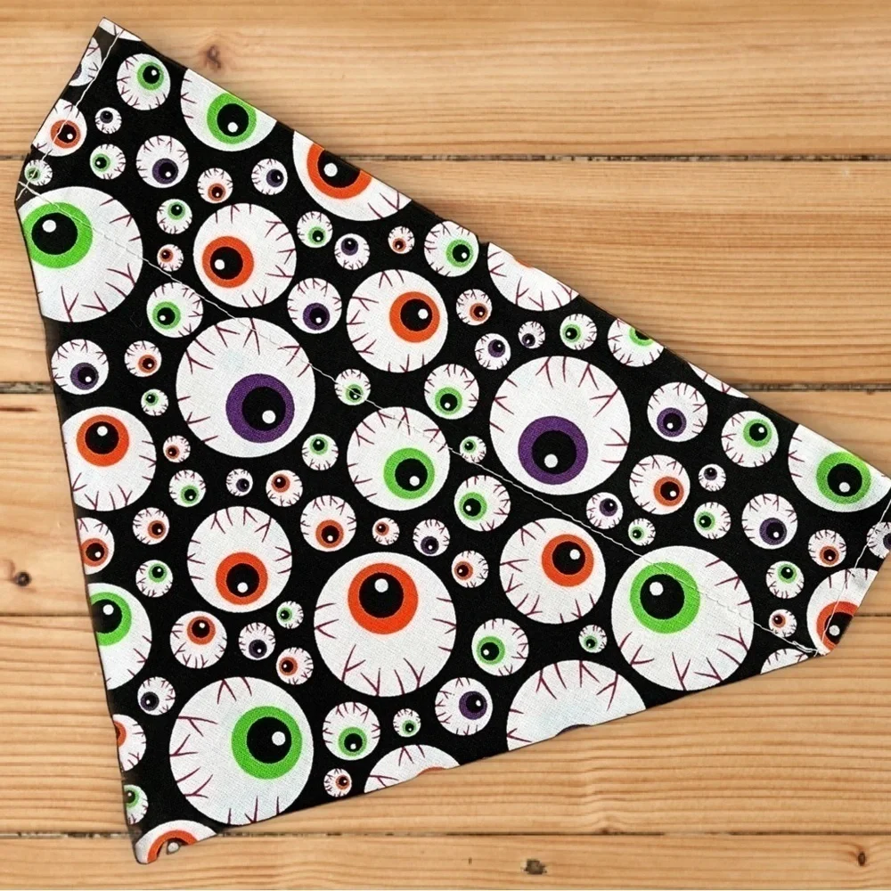 Halloween Google Eyes Handmade Reversible Over Collar Dog Bandana XS SM M La…